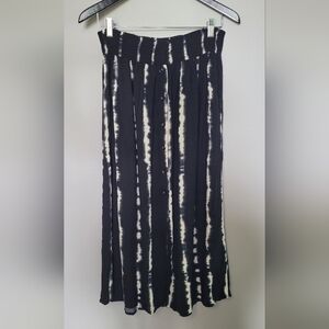 Black and White Tie-Dye Midi Skirt 1X Flowy Summer Beach